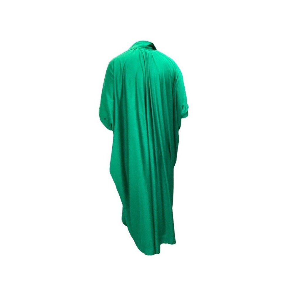 Halston IV Womens Kelly Green Tie Neck Kaftan Maxi Dress Short Sleeve Pockets - Picture 5 of 6